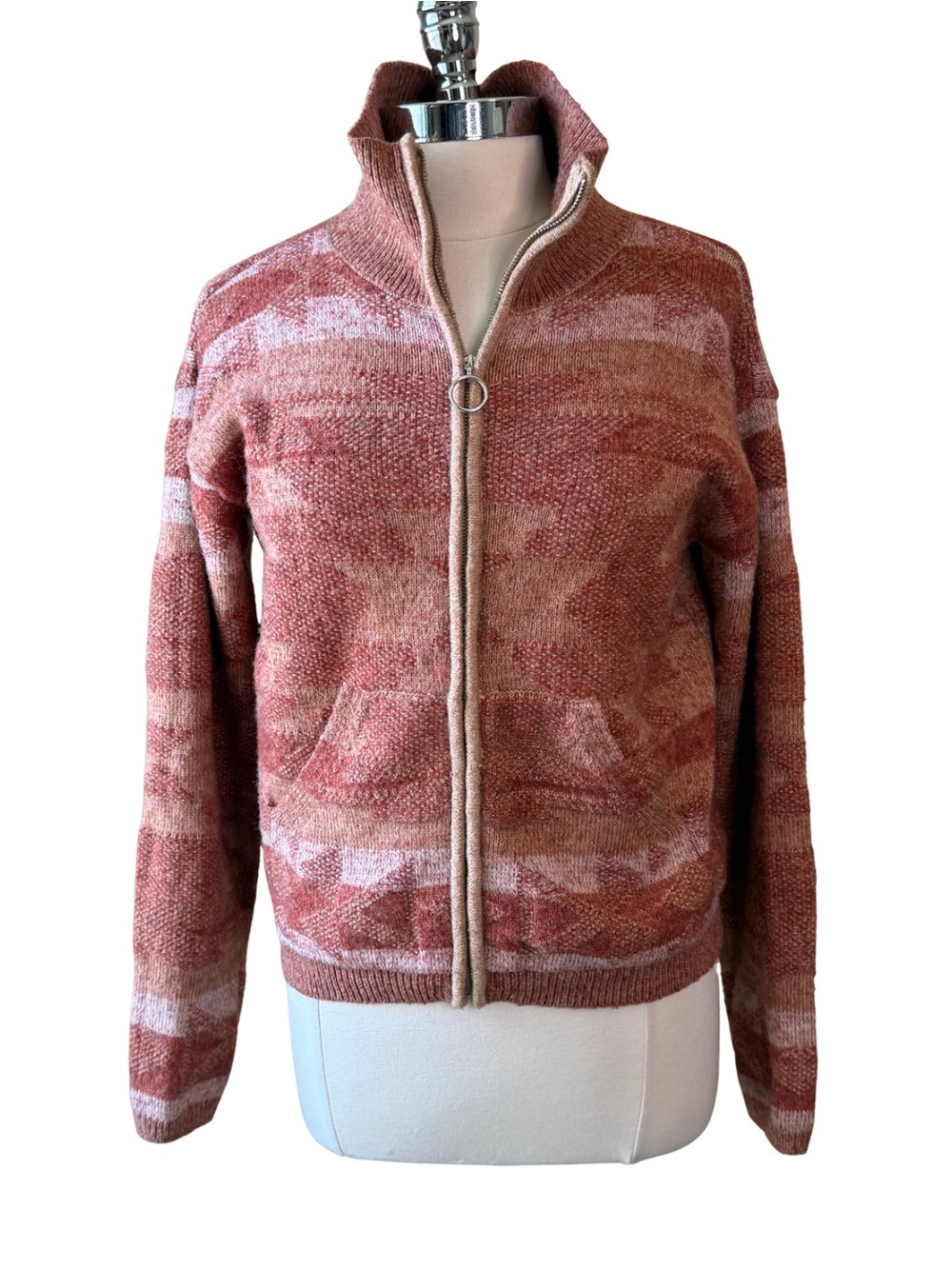 LUCKY BRAND Zip Front Cardigan Size Medium Rust Tan